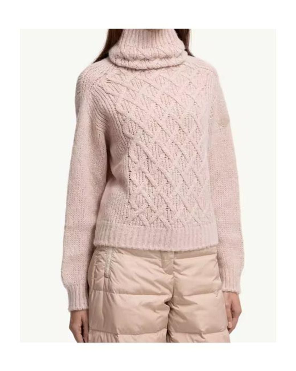 Moncler Pink Logo Patch Turtleneck Jumper