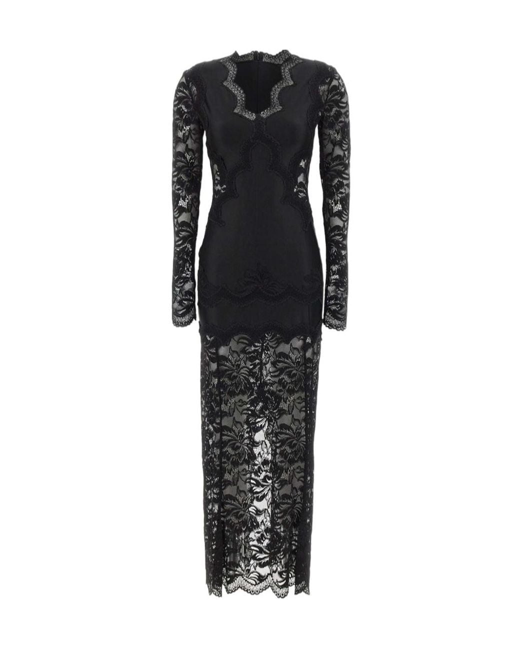 Rabanne Black Rabanne Lace Panel Long Dress