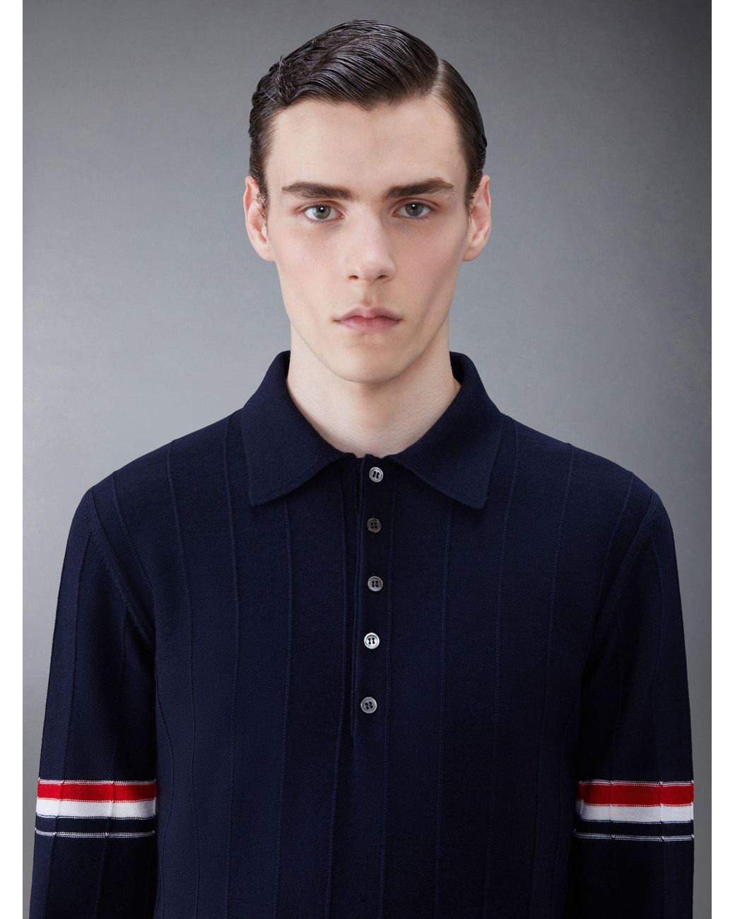 Thom Browne Blue Rwb-Striped Long-Sleeved Polo Shirt for men
