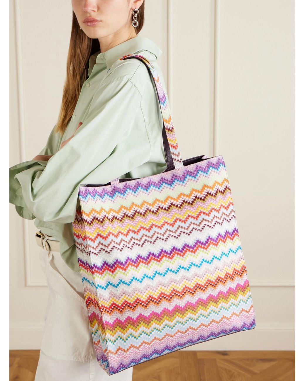 Missoni White Striped Lurex Tote