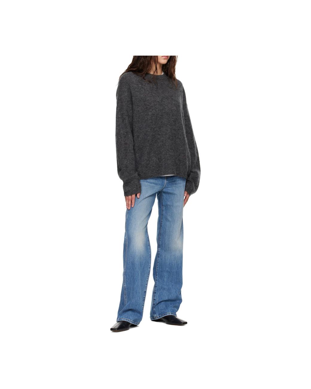 Frankie Shop Gray Oversized Crew Neck Knitted Jumper