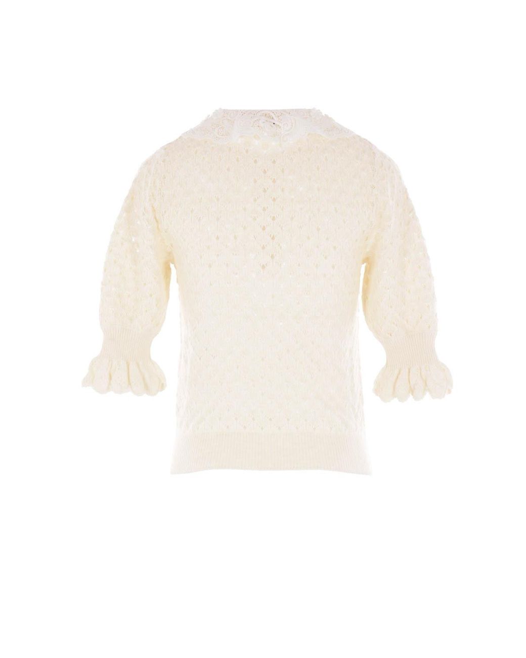 Chloé White Chloé Lace Trimmed Knitted Polo Shirt
