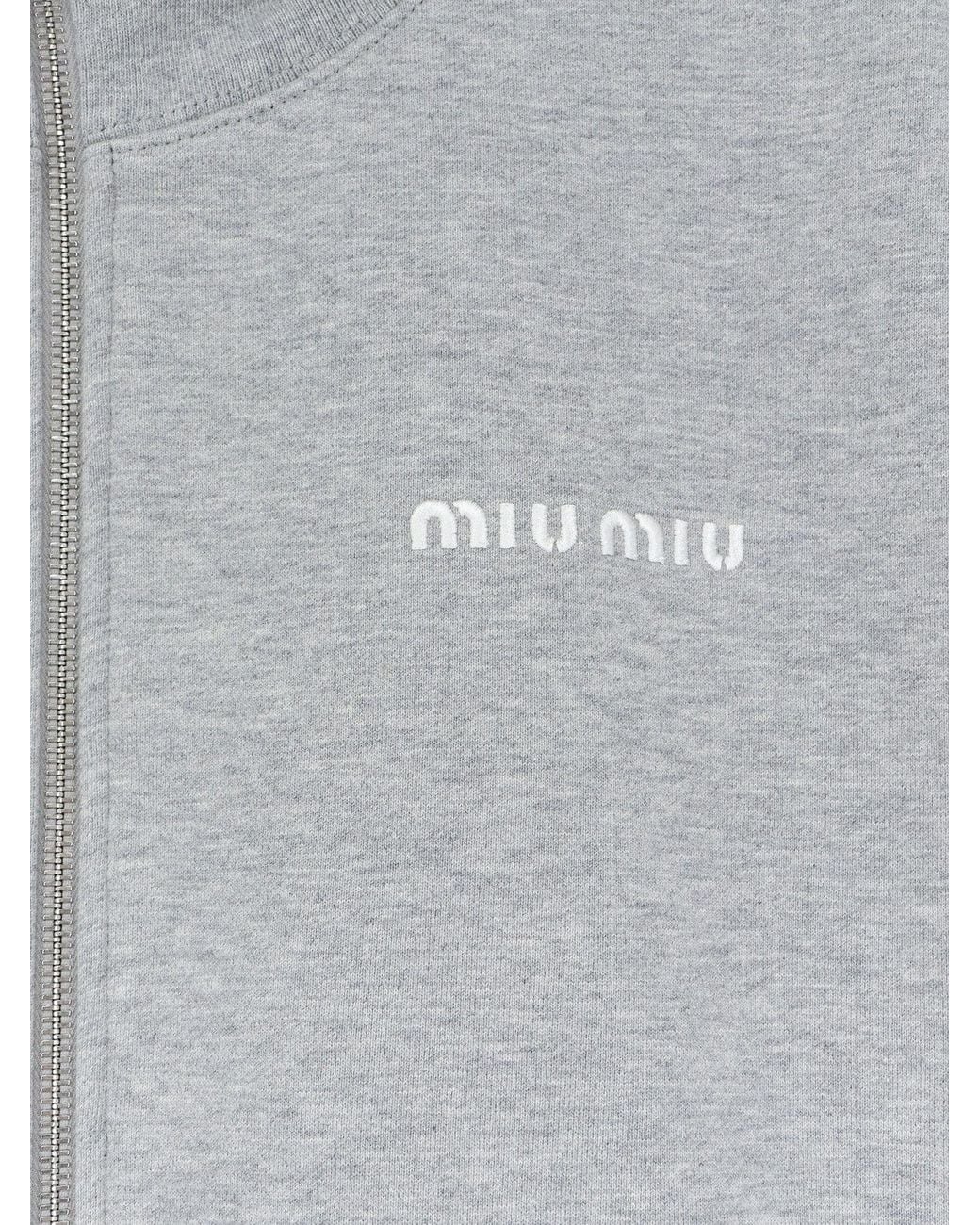 Miu Miu Gray Cotton Fleece Zipper Sweatshirt