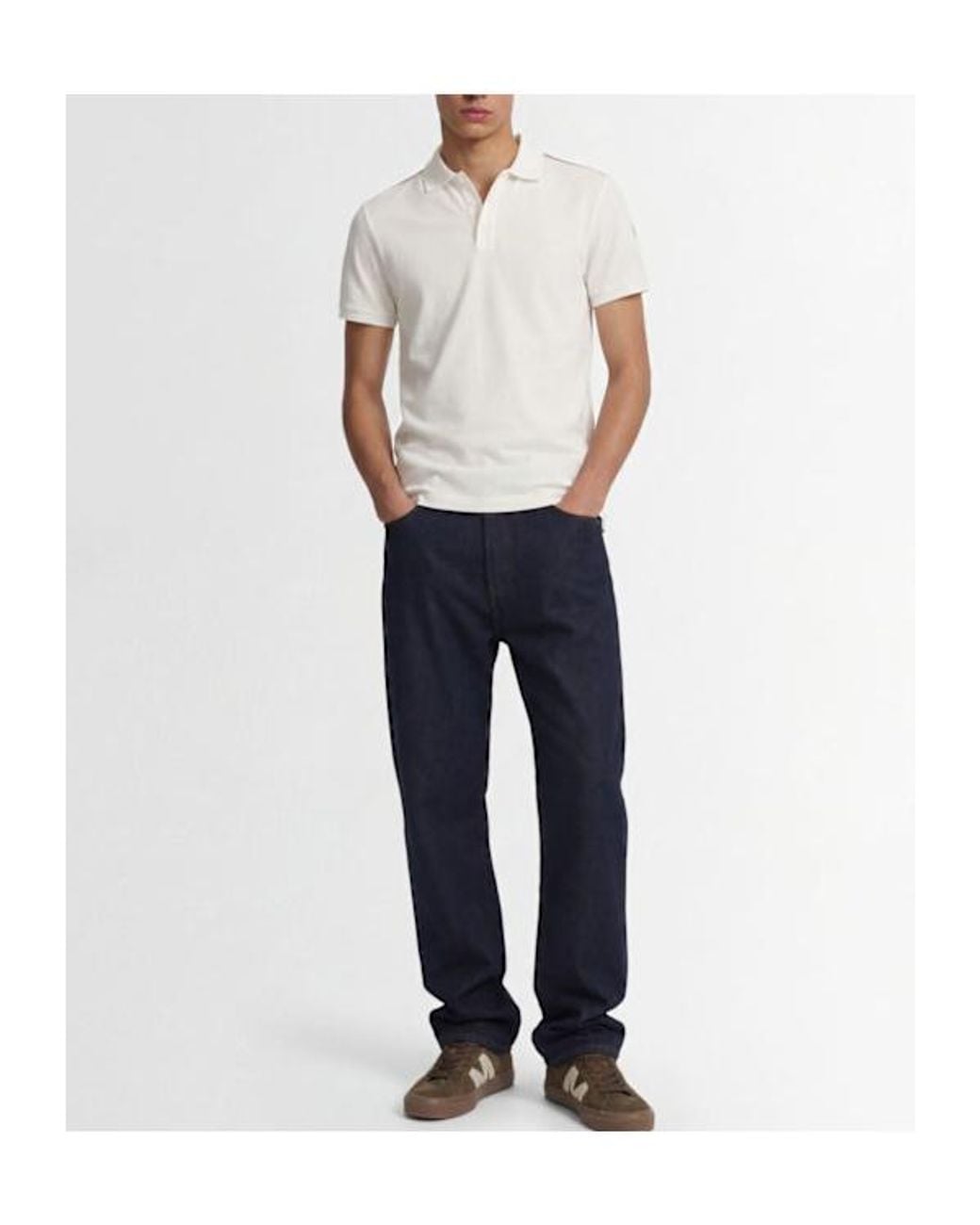 Moncler White Tricolor-Trimmed Cotton Polo Shirt for men