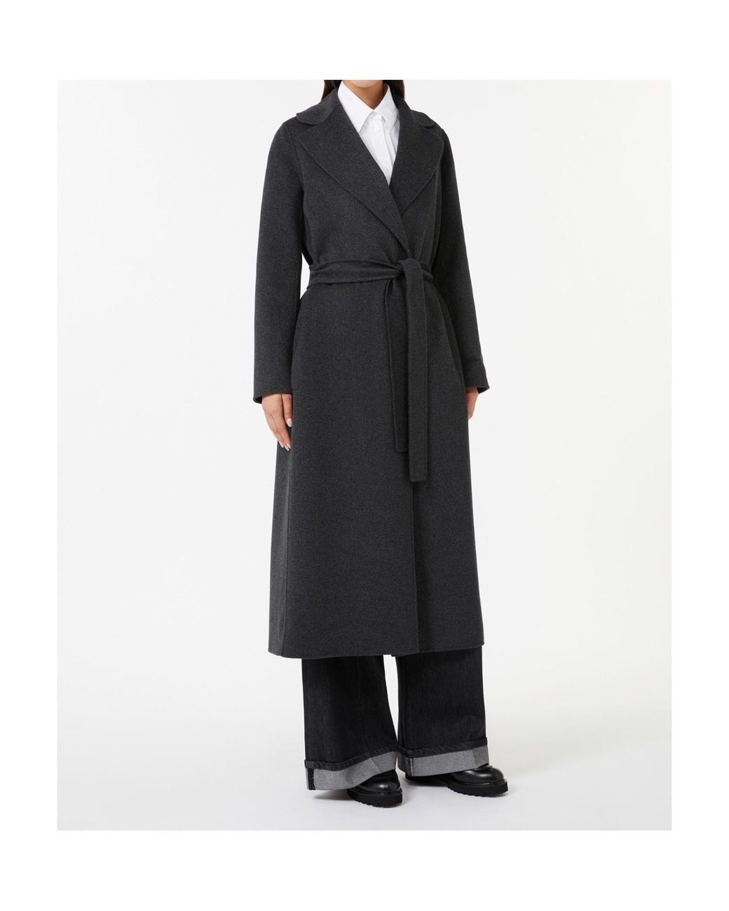 Max Mara Black 'S Poldo Belted Long-Sleeved Coat