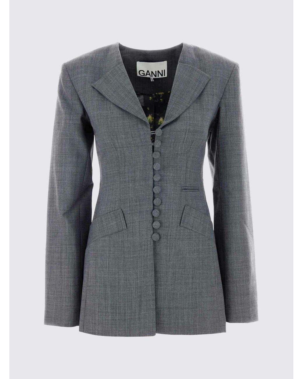 Ganni Gray Single Vent Fitted Blazer