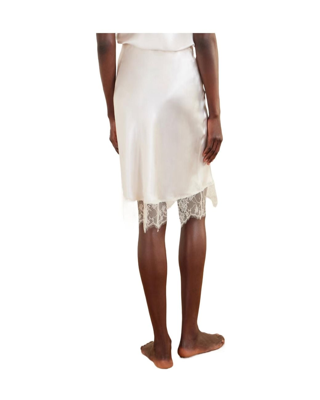 Carine Gilson White Lace-Trimmed Silk-Satin Midi Skirt