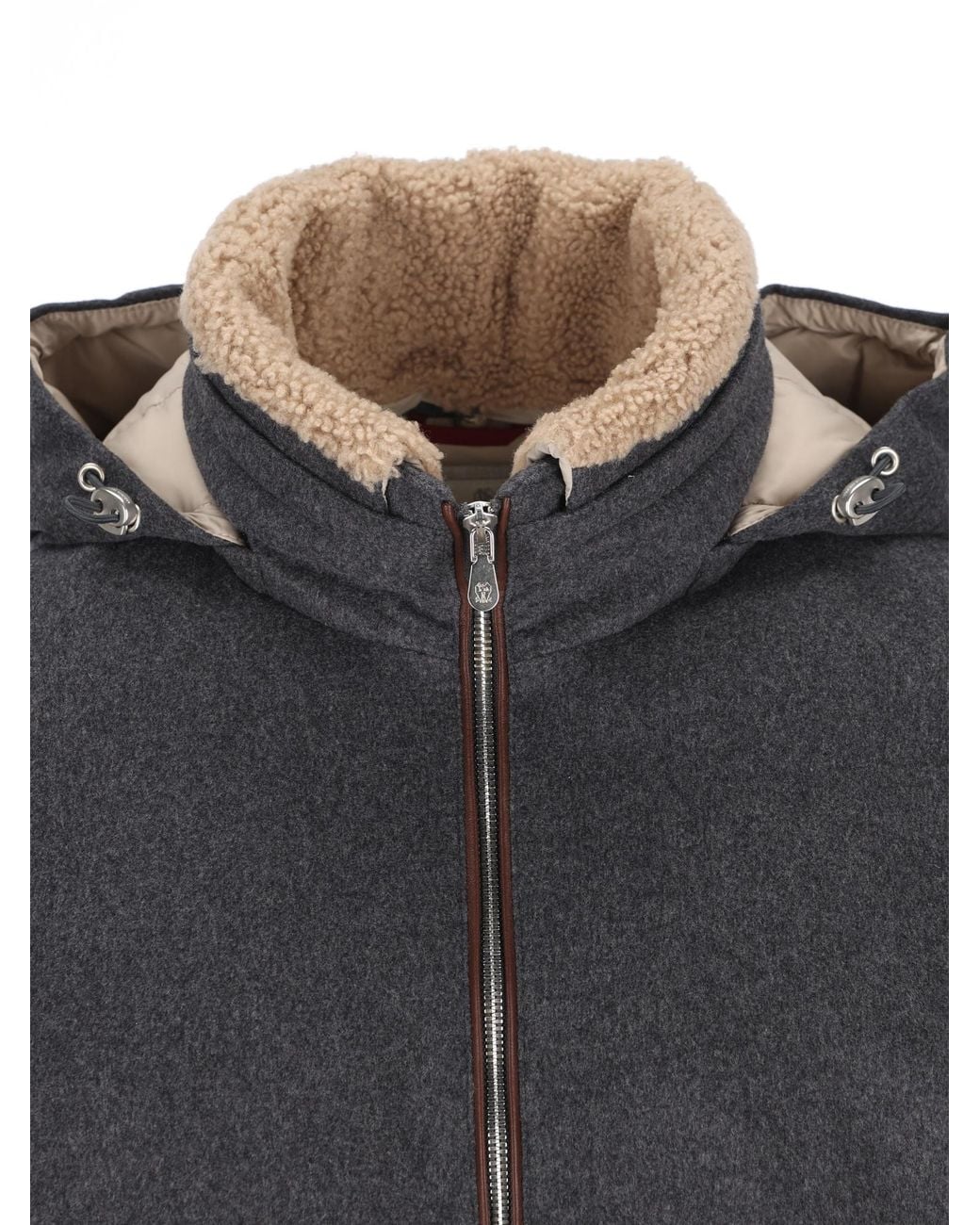Brunello Cucinelli Gray Zip-Up Hooded Jacket for men