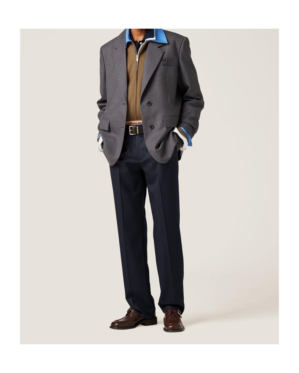 Miu Miu Blue Logo-Patch Tailored Trousers