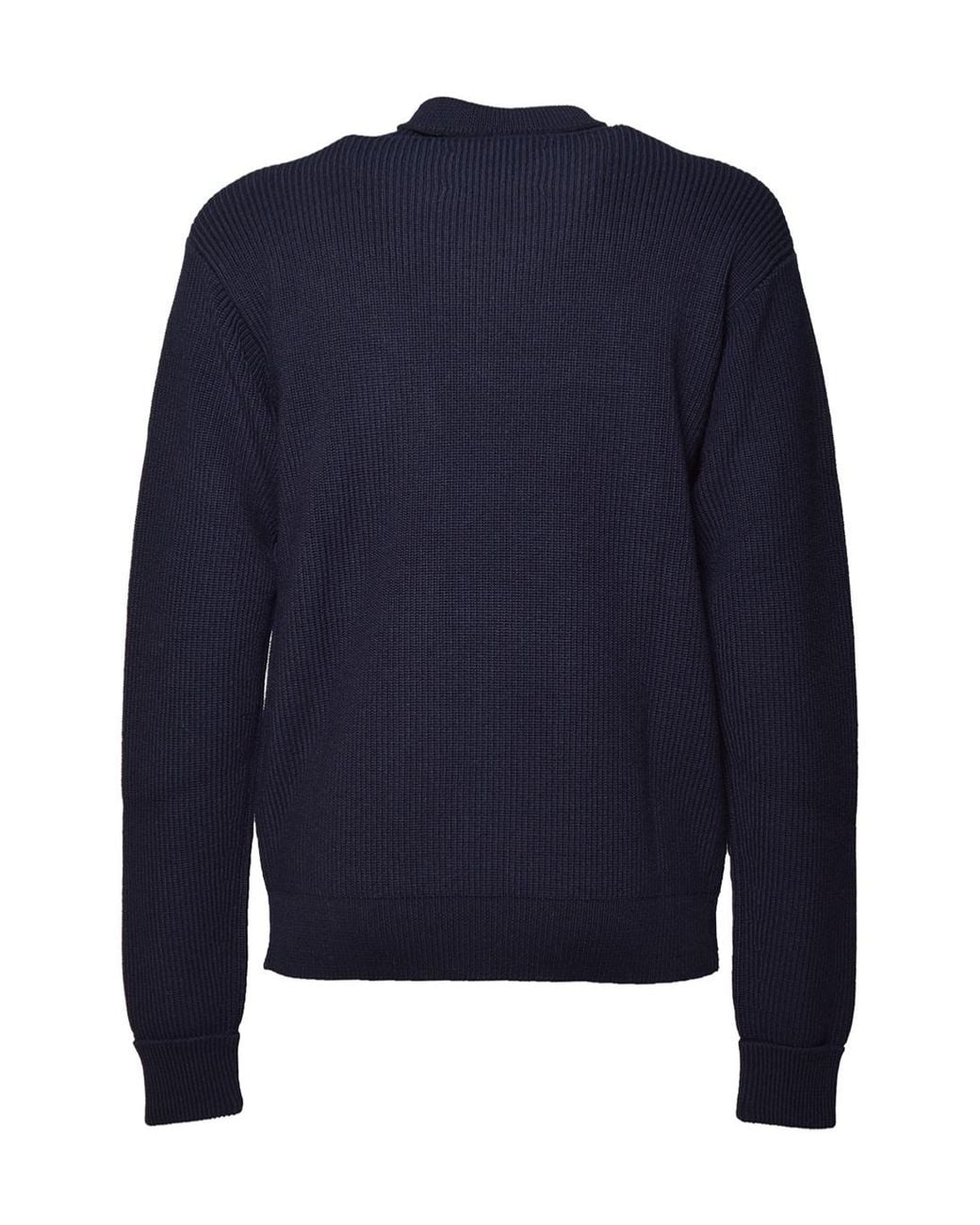Jil Sander Blue Ribbed High-Neck Sweater for men