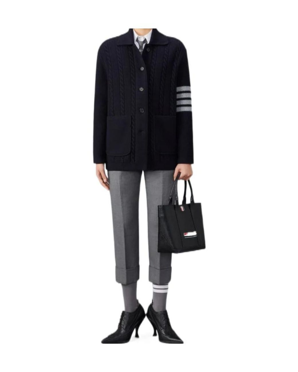 Thom Browne Blue 4 Bar Button-Up Cardigan