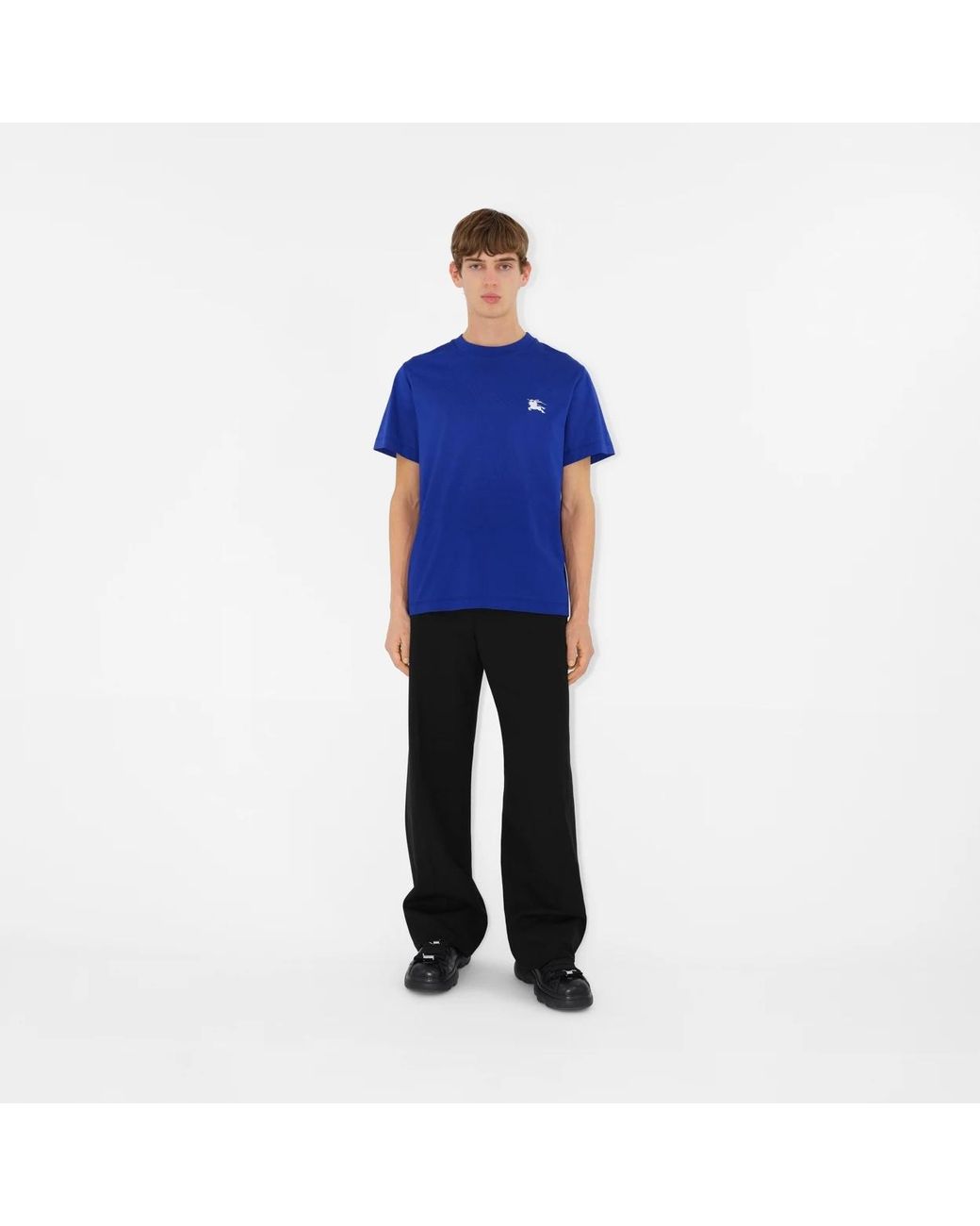 Burberry Blue Edk Embroidered Cotton T-Shirt for men