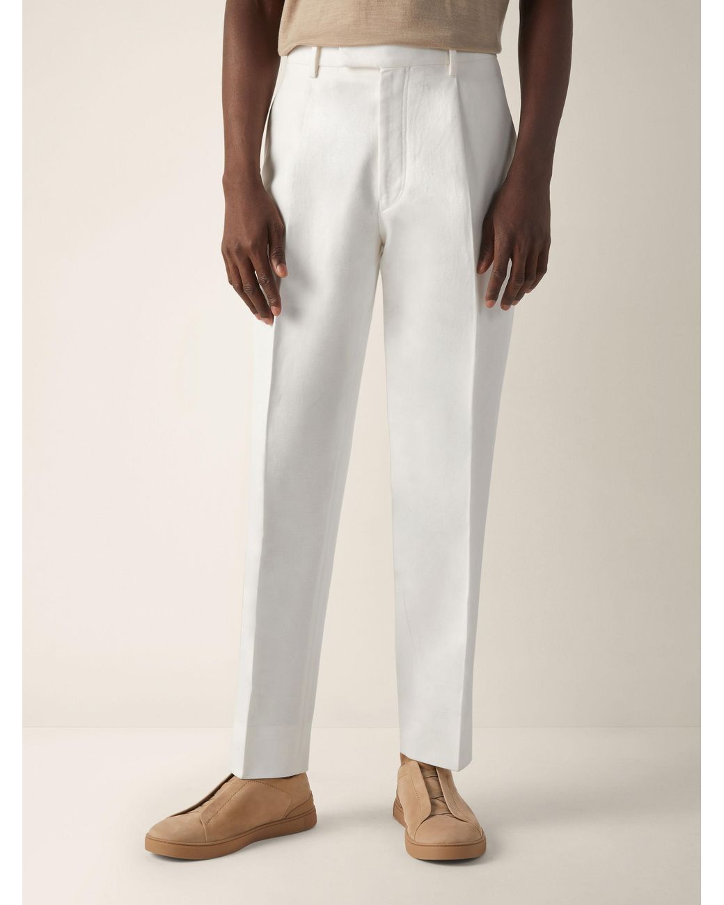 Zegna White Pleated Slim Pants for men