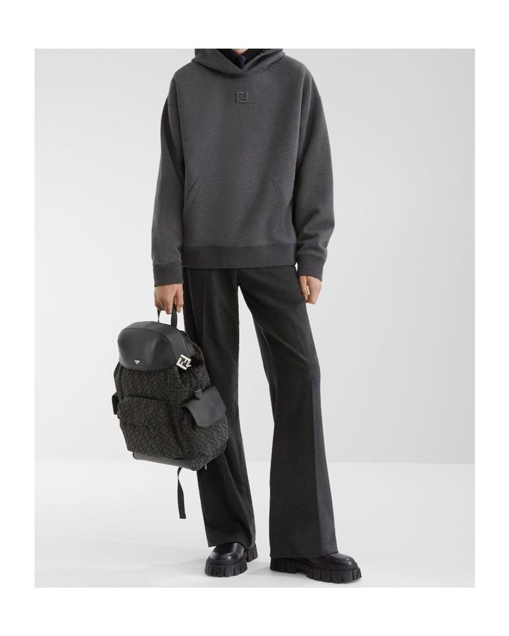 Fendi Gray Logo Embroidered Hoodie for men