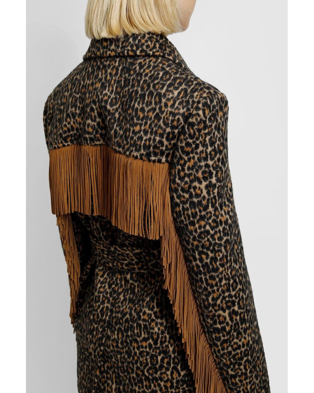 Saint Laurent Brown Leopard Print Fringed Jacket