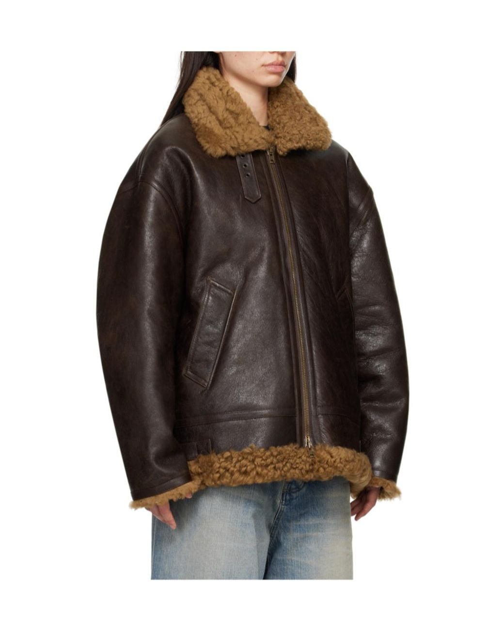 Vetements Black Lapel Long-Sleeved Leather Jacket