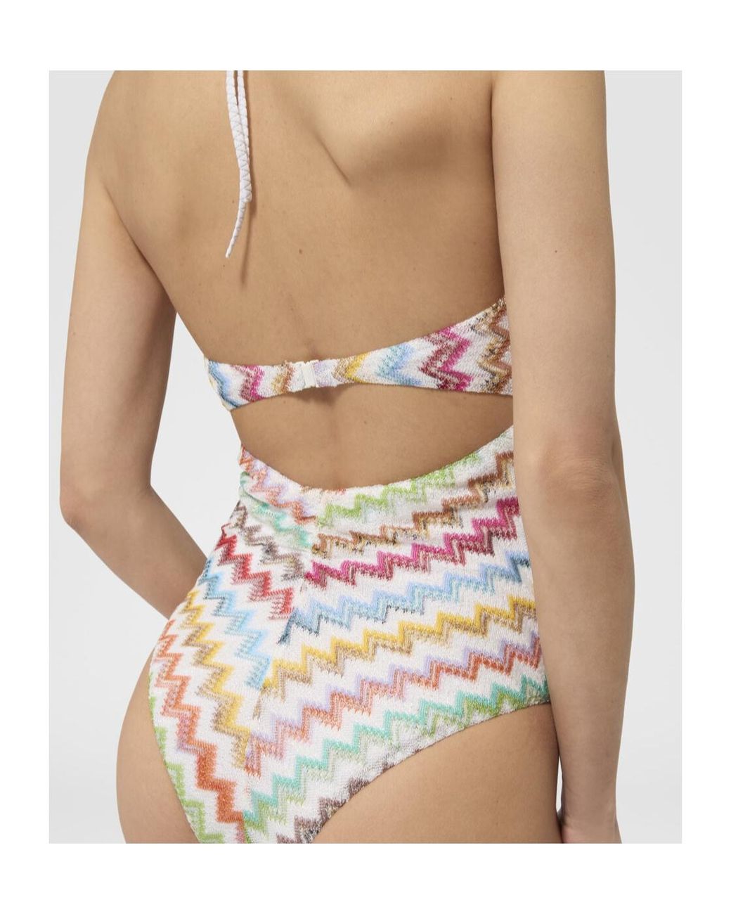 Missoni White Zigzag-Knit Halterneck Swimsuit