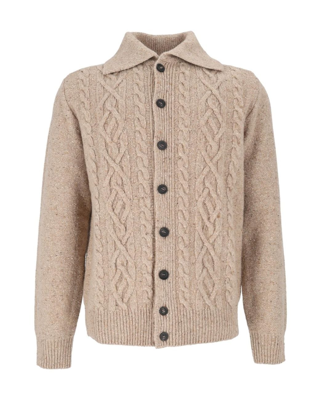 Peserico Natural Cable-Knit Button-Front Cardigan for men