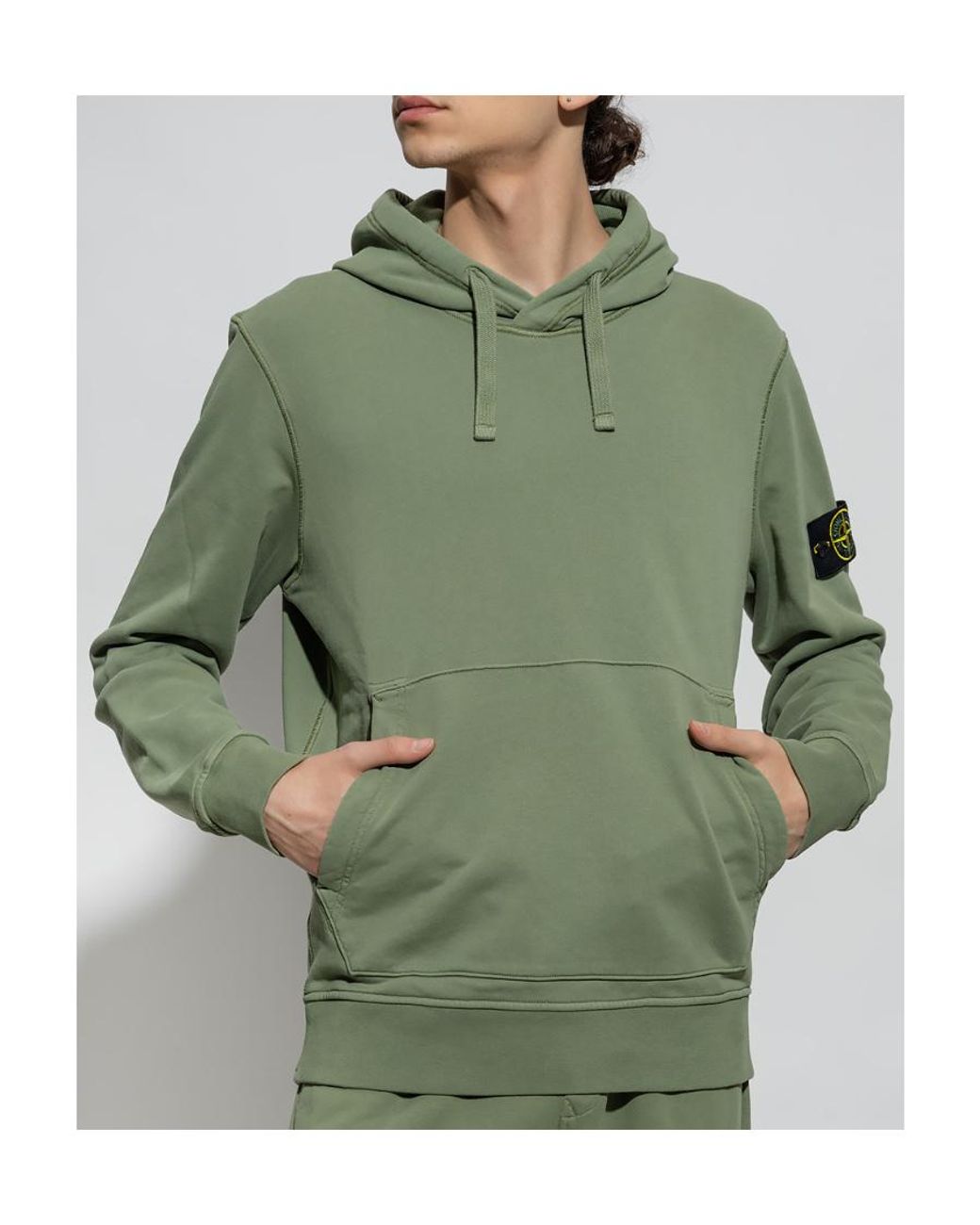 Stone Island Green Logo Patch Drawstring Hoodie for men