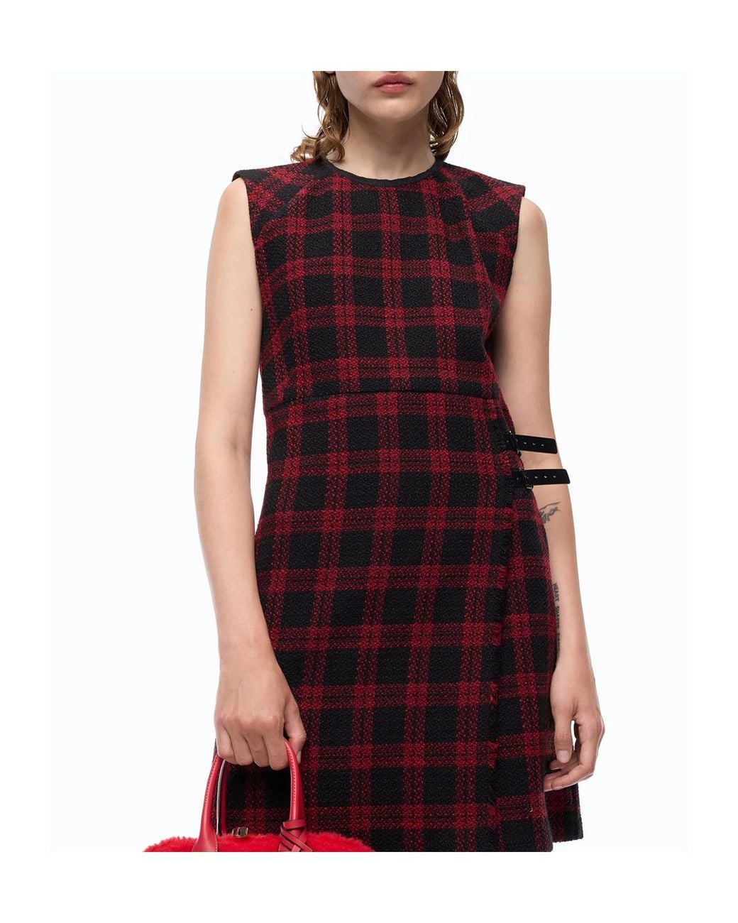 Pinko Red Check Sleeveless Knee-Length Dress