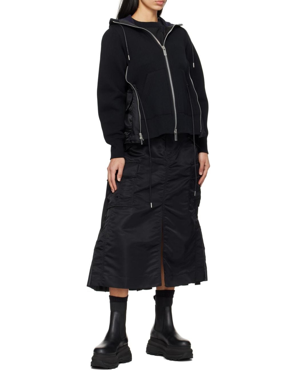 Sacai Black Chelsea Leather Ankle Boots
