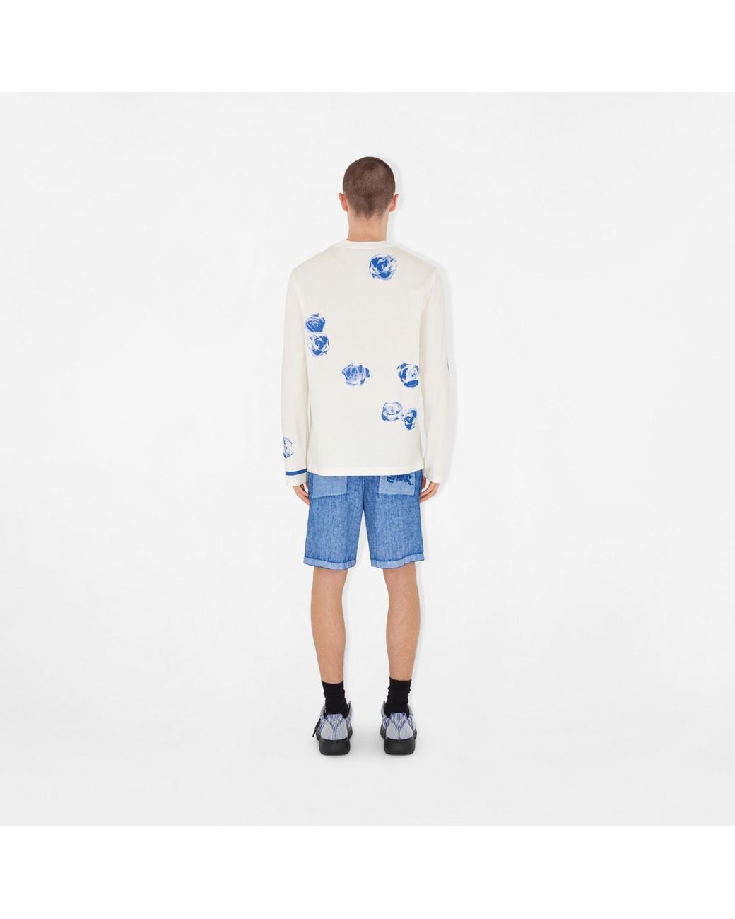 Burberry Blue Equestrian Knight Motif Turn-Up Cuff Shorts for men