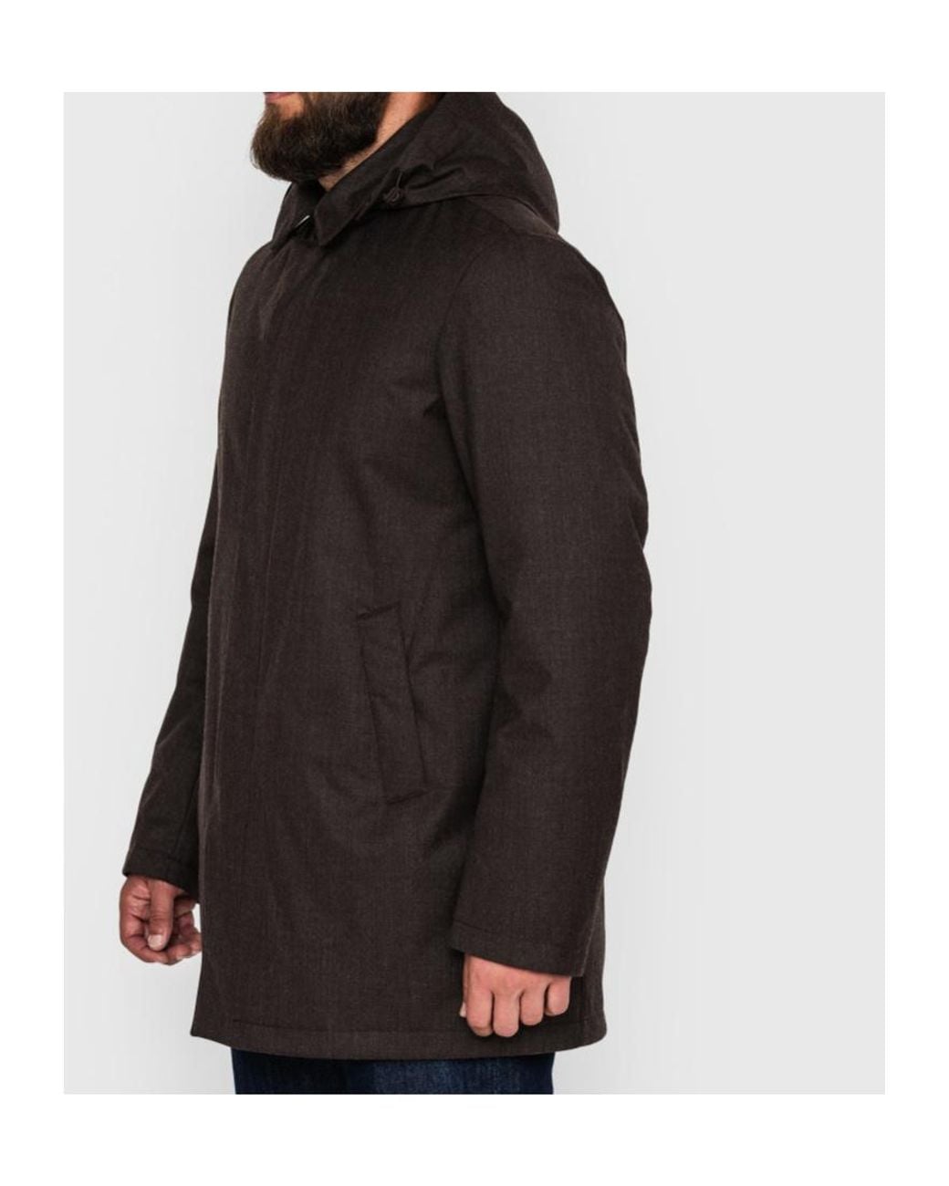 Herno Gray Wool Hooded Single-Breasted Coat for men