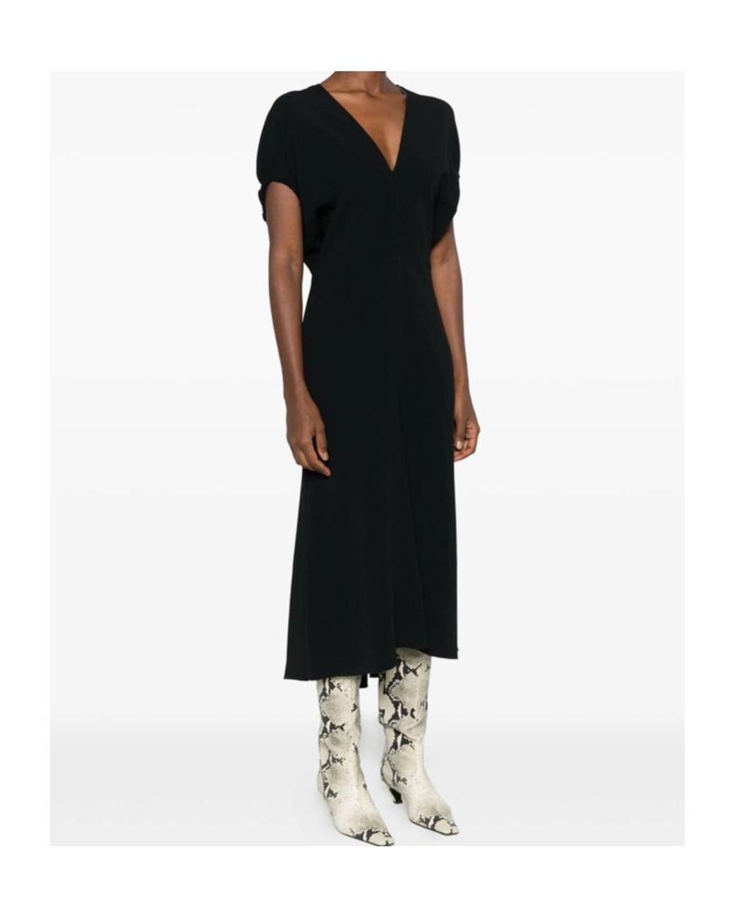 Victoria Beckham Black Edith V-Neck Midi Dress