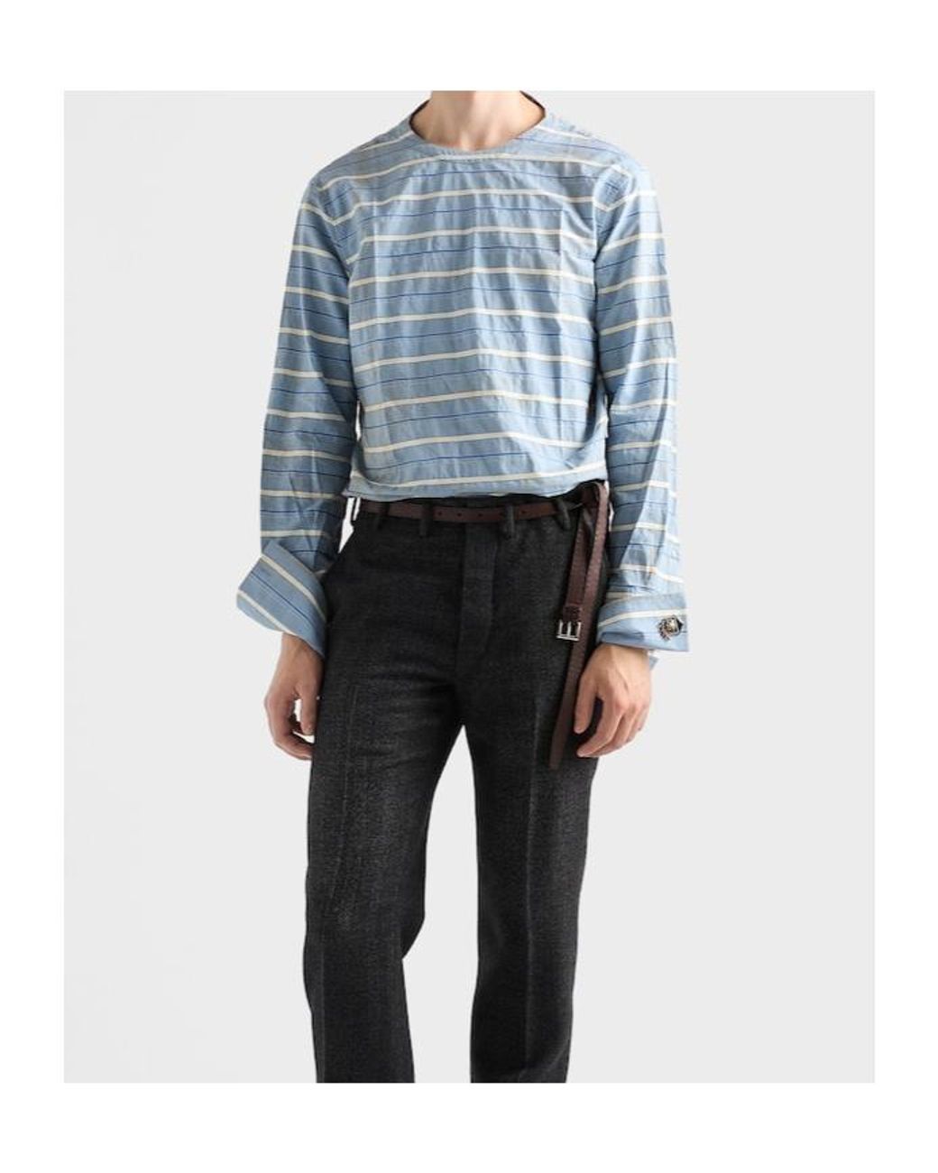 Prada Blue Long-Sleeved Striped T-Shirt for men