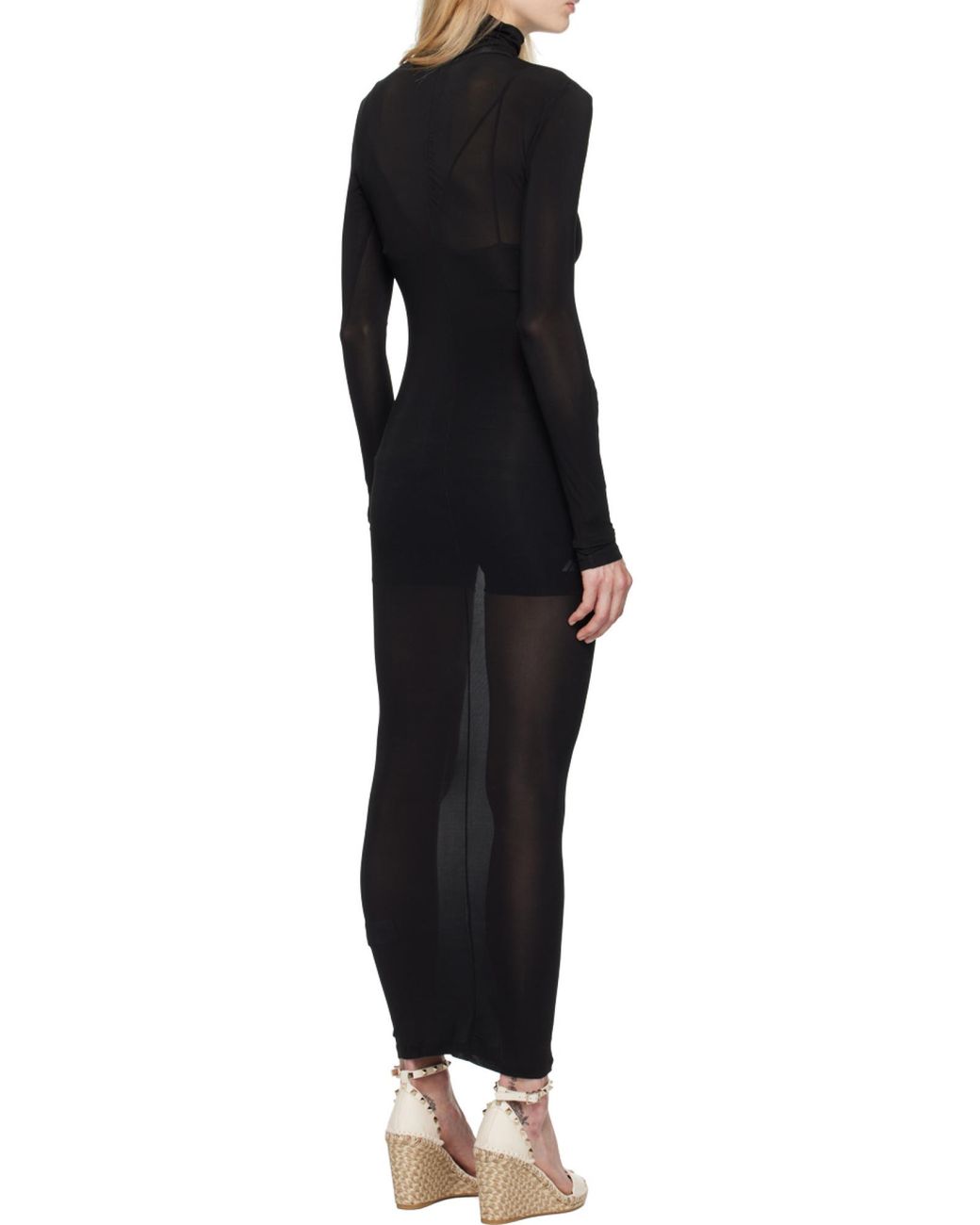 Isabel Marant Black Semi-Sheer High-Neck Long-Sleeved Dress