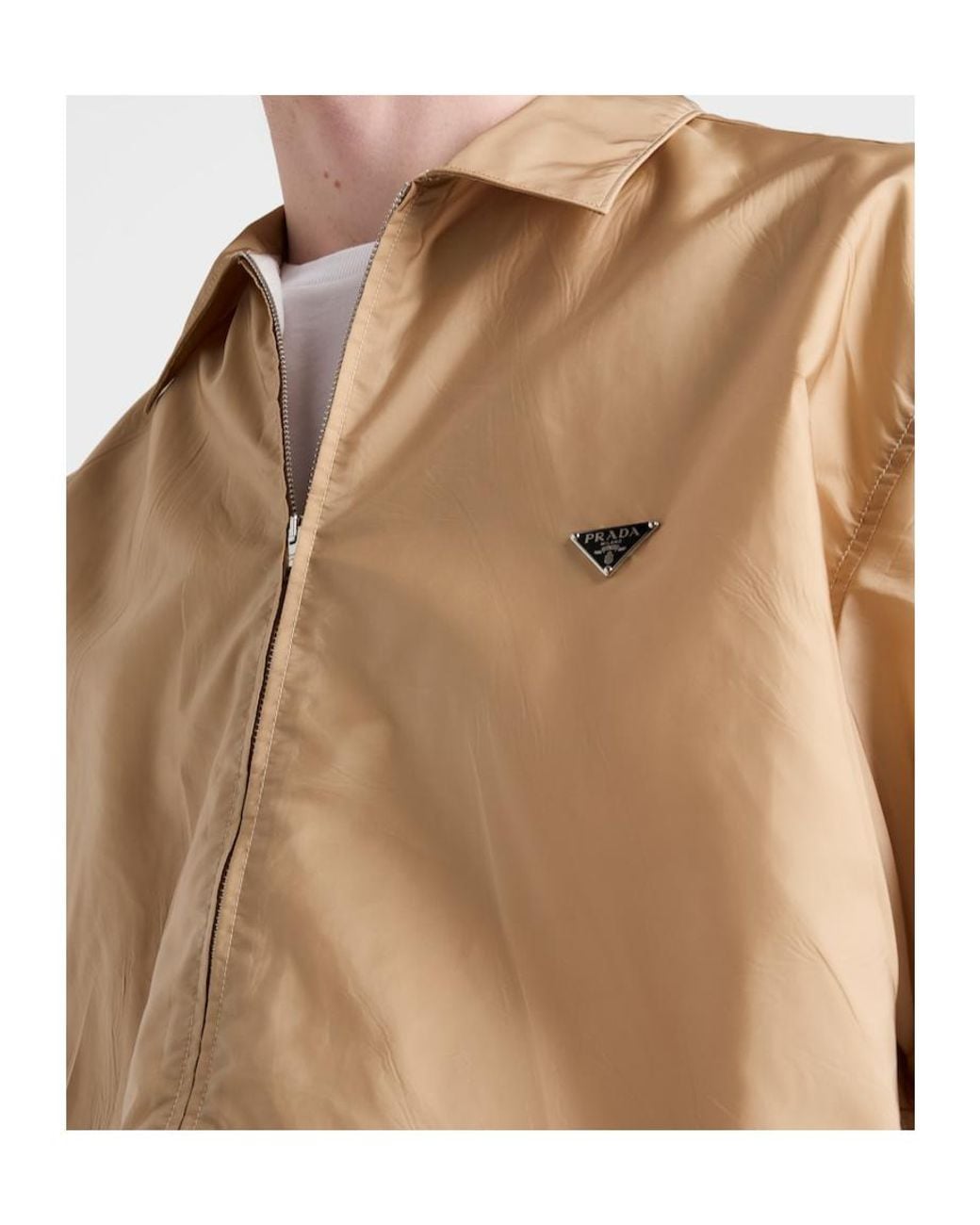 Prada Natural Chemise À Fermeture Éclair Re-Nylon À Manches Courtes for men