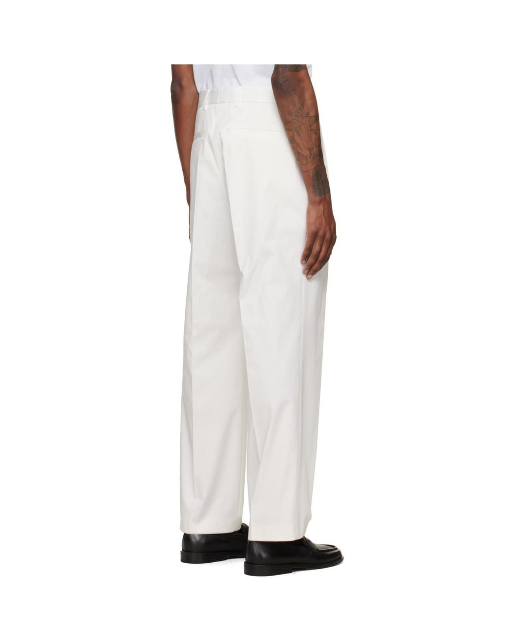 Boss White Pleated Straight-Leg Pants for men