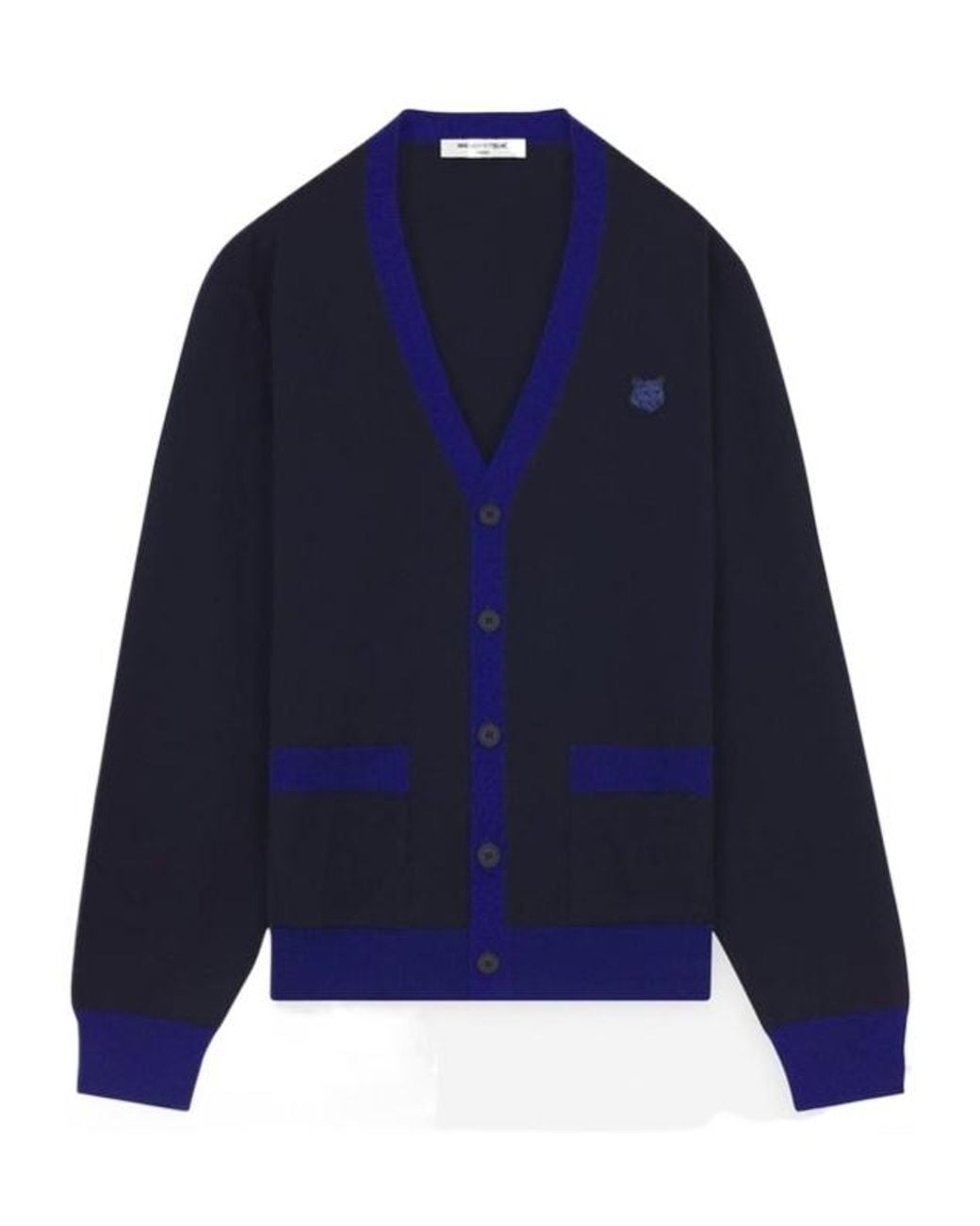 Maison Kitsuné Blue Maison Kitsuné Bold Fox Head Patch V-Neck Cardigan for men