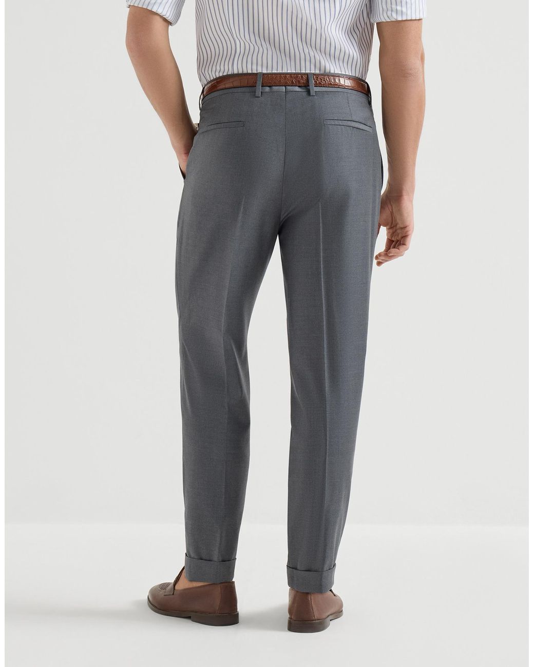 Brunello Cucinelli Gray Super 150S Virgin Wool Four Season Batavia Trousers With Pleat for men