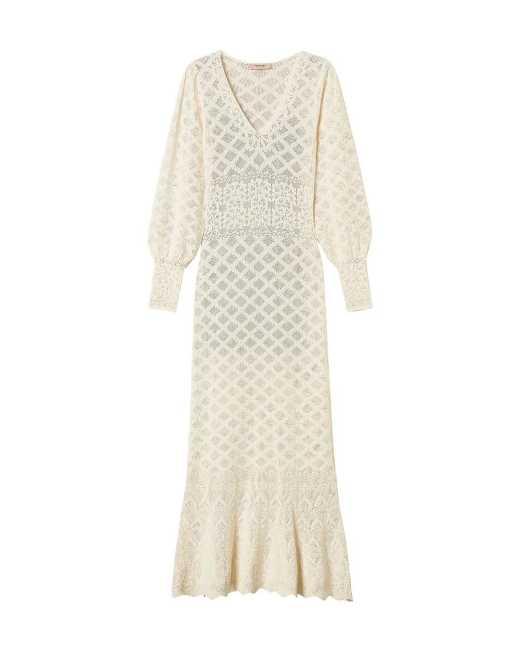 Twinset White Floral Knitted Maxi Dress