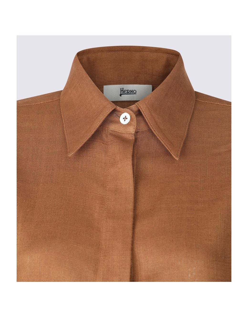 Herno Brown Viscose And Linen Blend Shirt