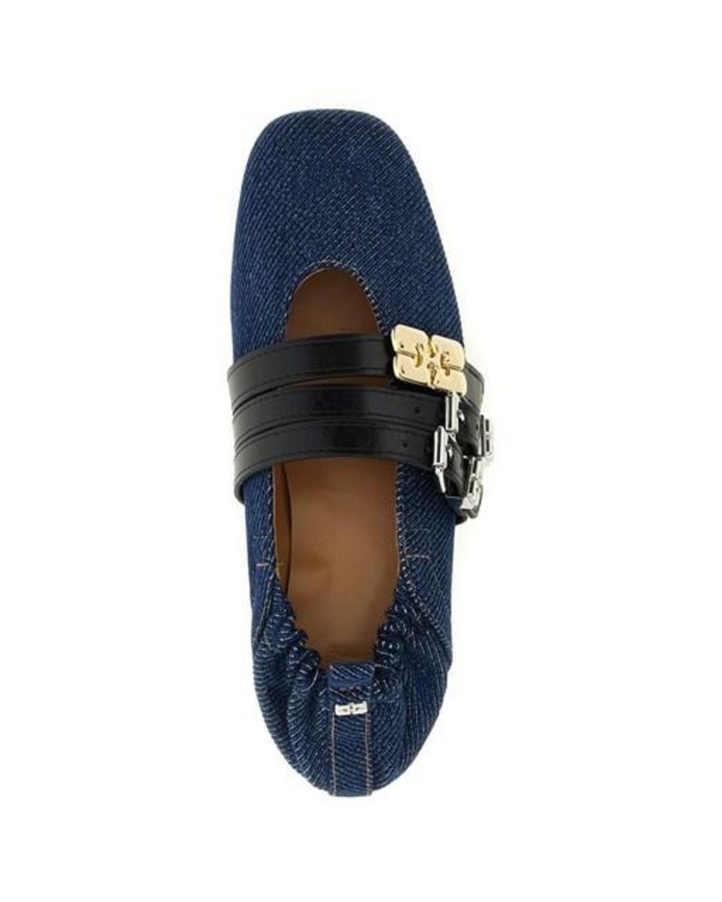 Ganni Blue Sue Triple Denim Ballerinas