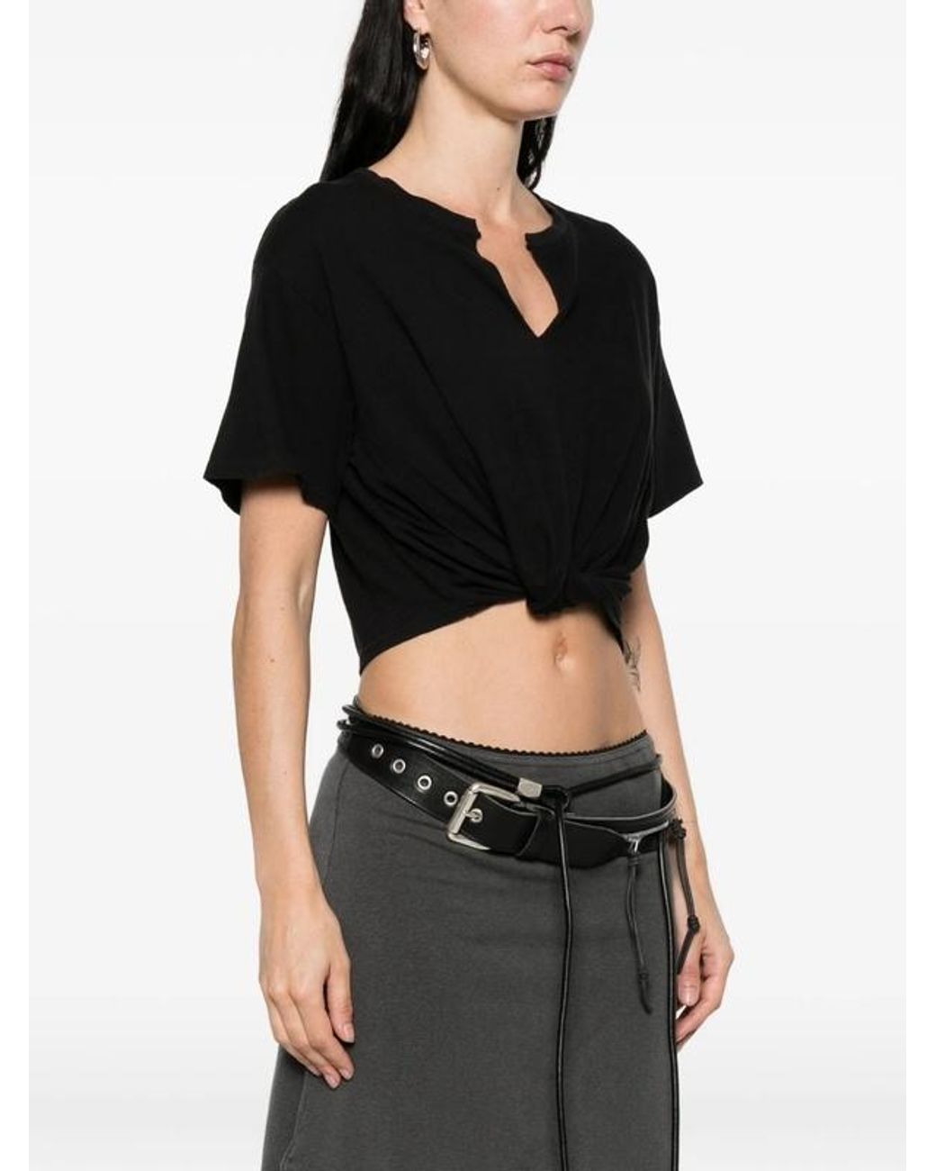 R13 Black V-Neck Twist T-Shirt