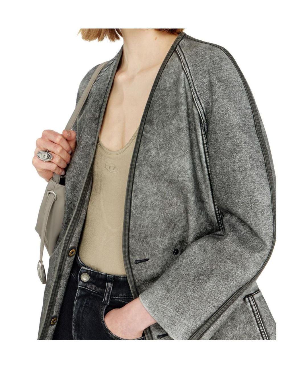DIESEL Gray Cardigan Jacket With Cocoon Sleeves