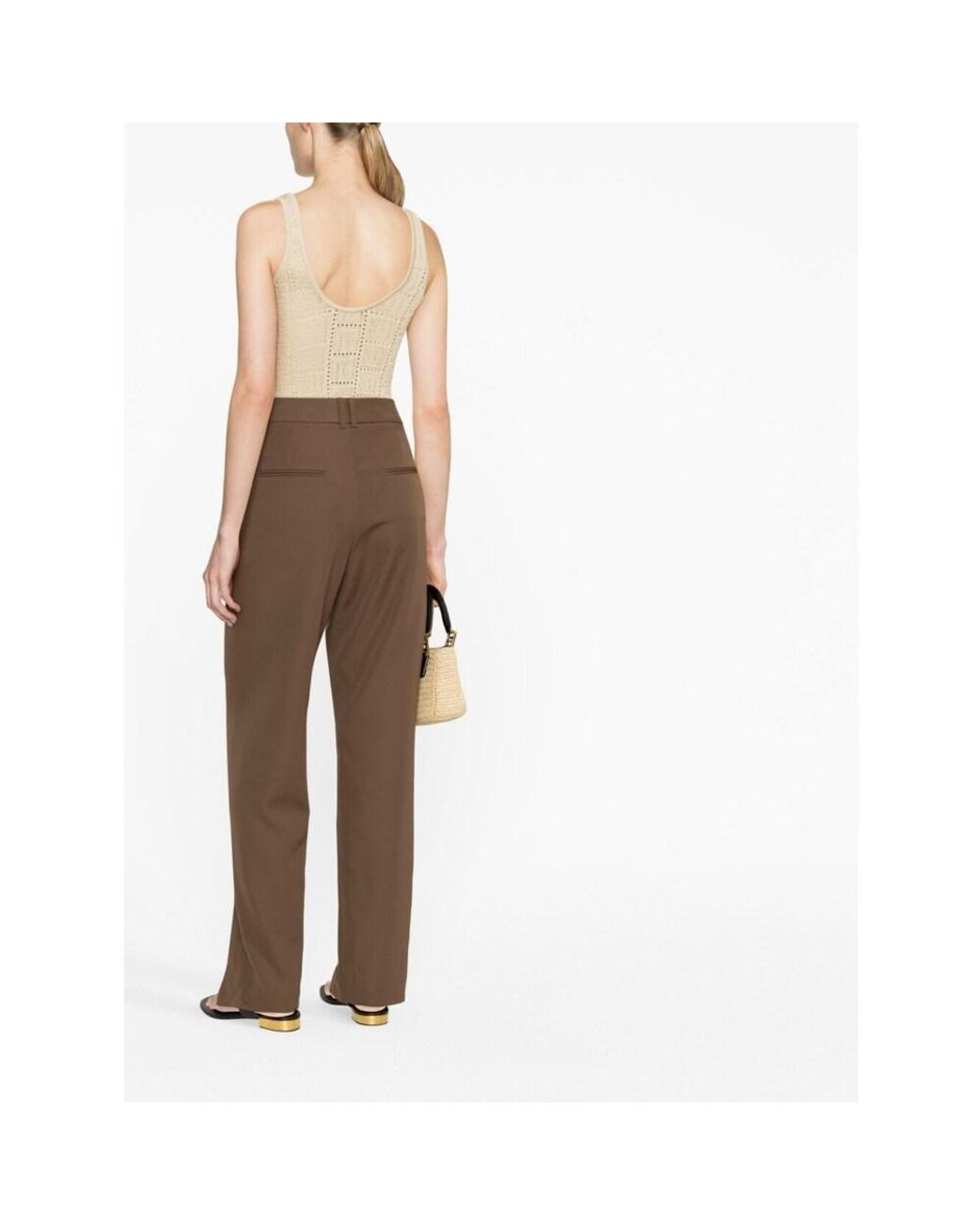Balmain Brown High Waist Slit Detailed Trousers