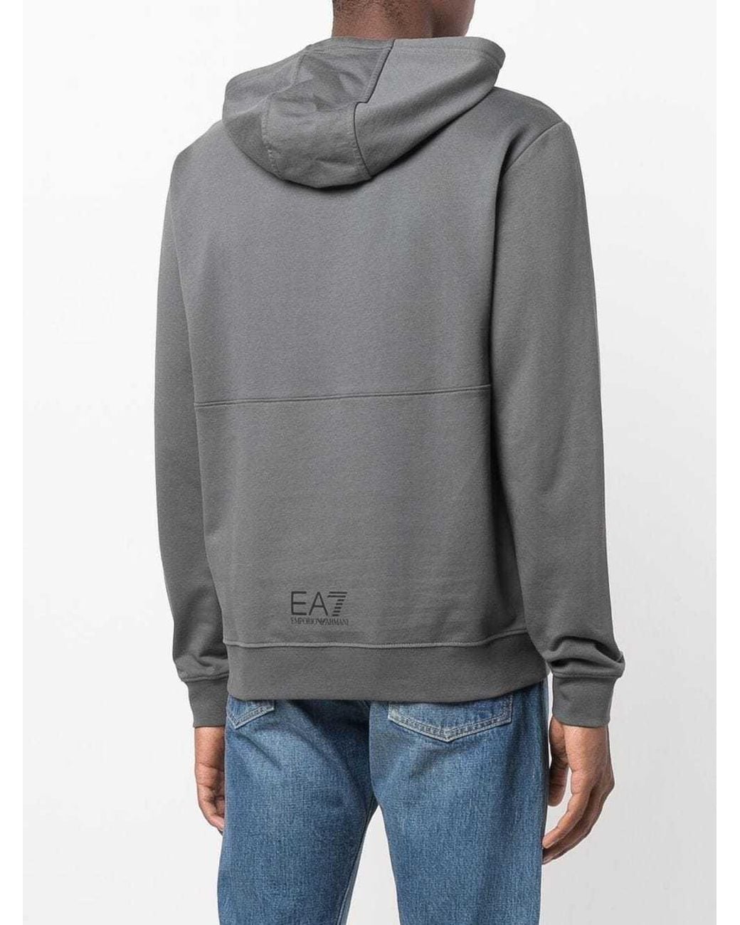 EA7 Gray Logo-Print Pullover Hoodie for men