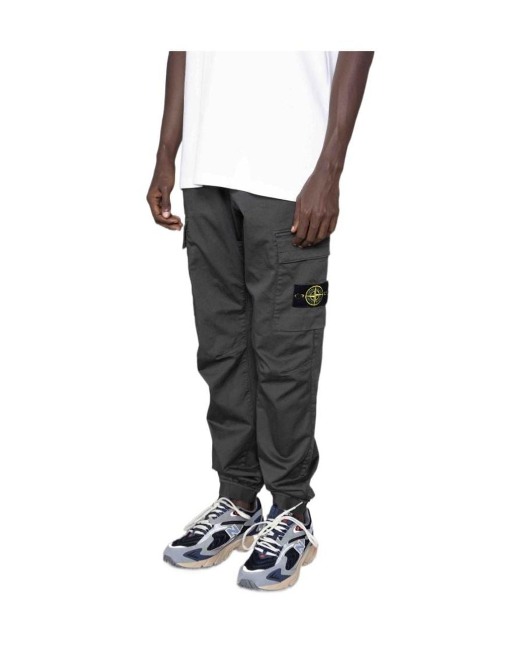 Stone Island Black Compass-Patch Cargo Trousers for men