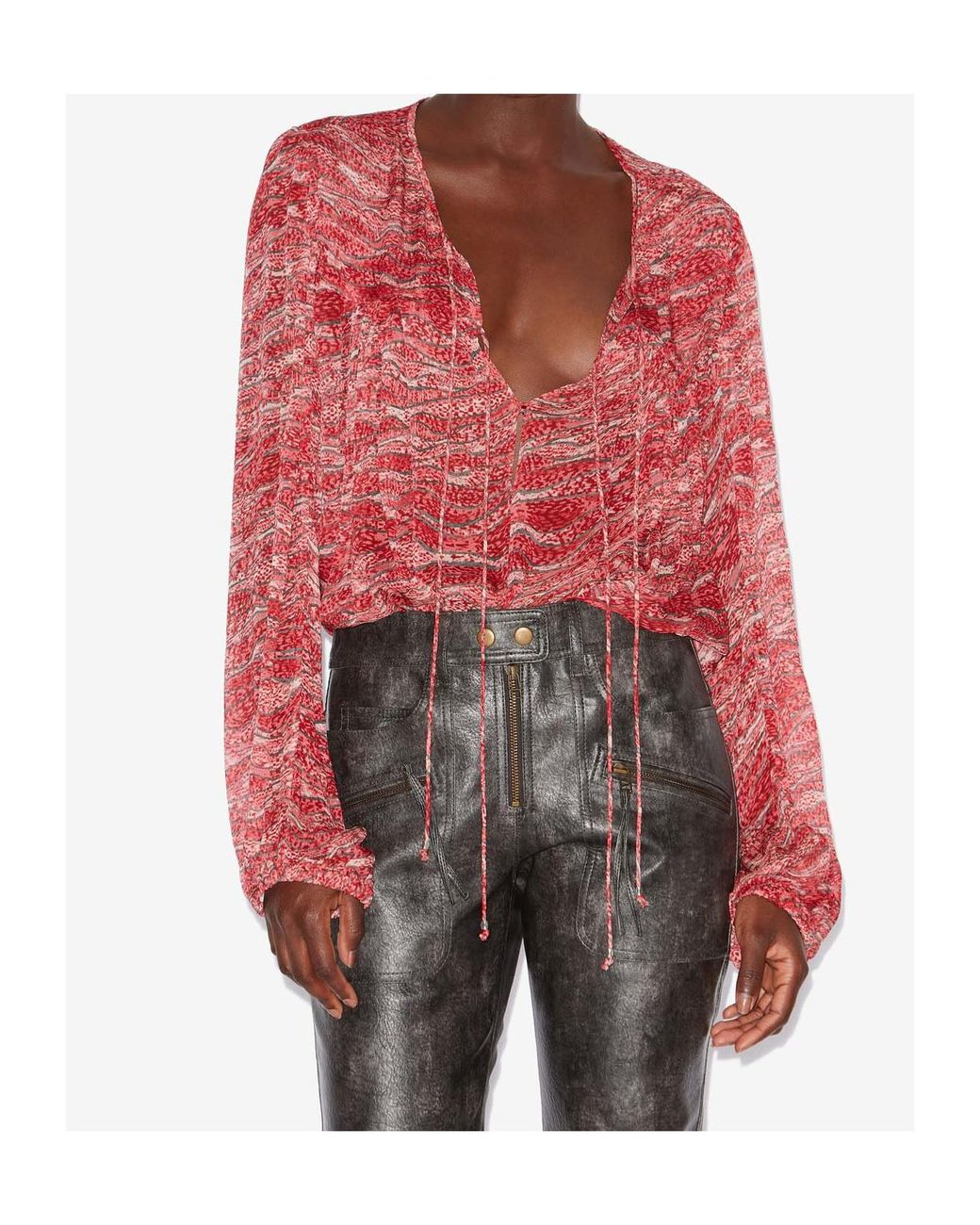 Isabel Marant Red Isabel Marant Étoile Advika Abstract Printed V-Neck Blouse