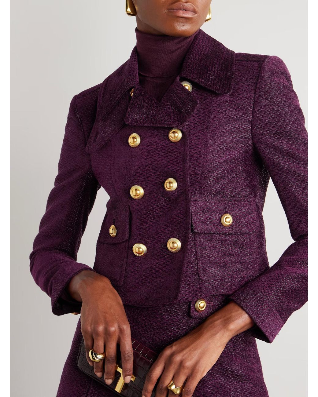 Tom Ford Purple Double-Breasted Tweed Coat
