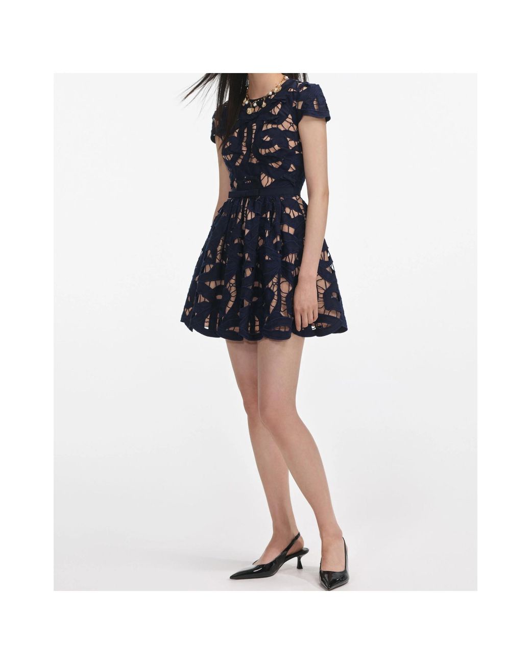 Self-Portrait Blue Self Portrait Cotton Poplin Mini Dress With Bow Motif