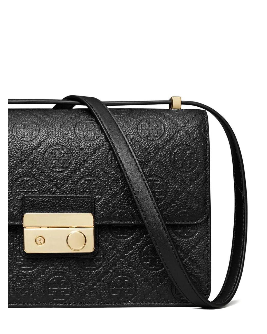 Tory Burch Black T-Monogram Embossed Leather Shoulder Bag
