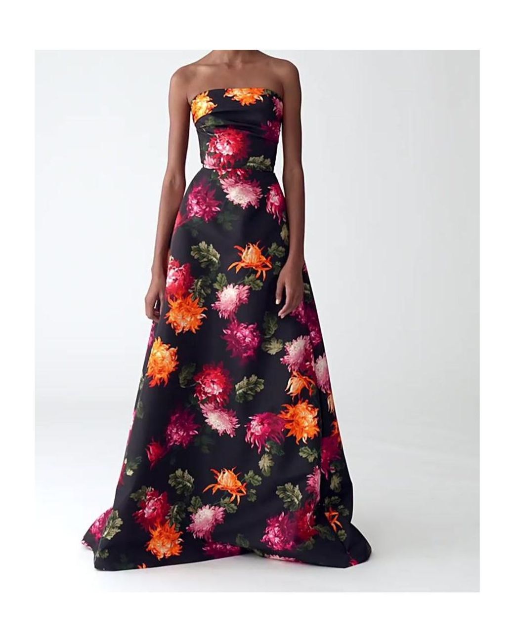 Carolina Herrera Red Chrysanthemum-Print Strapless Gown