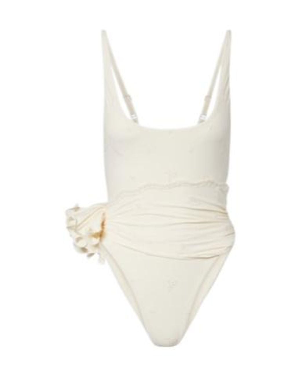 Magda Butrym White Embroidered Floral-Appliqué Draped Swimsuit