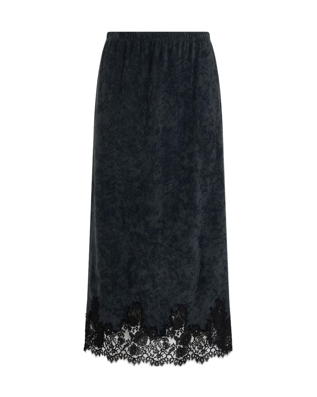 Alberta Ferretti Black Lace-Trim Long Skirt