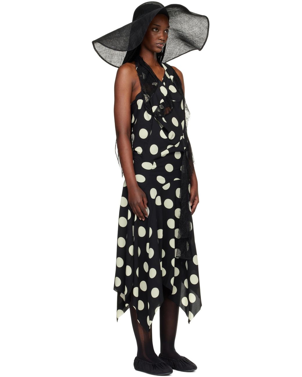 Junya Watanabe Black Polka Dot Printed Halterneck Dress